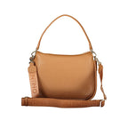 Brown Mario Valentino women's polyurethane bag with removable shoulder strap, featuring sleek design and top handle.
