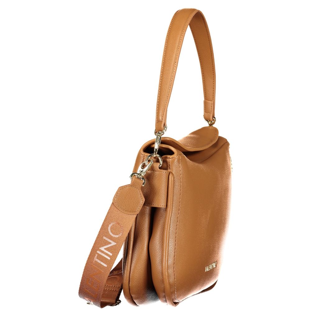 Mario Valentino brown polyurethane women's bag with a removable shoulder strap, featuring a stylish and versatile design.