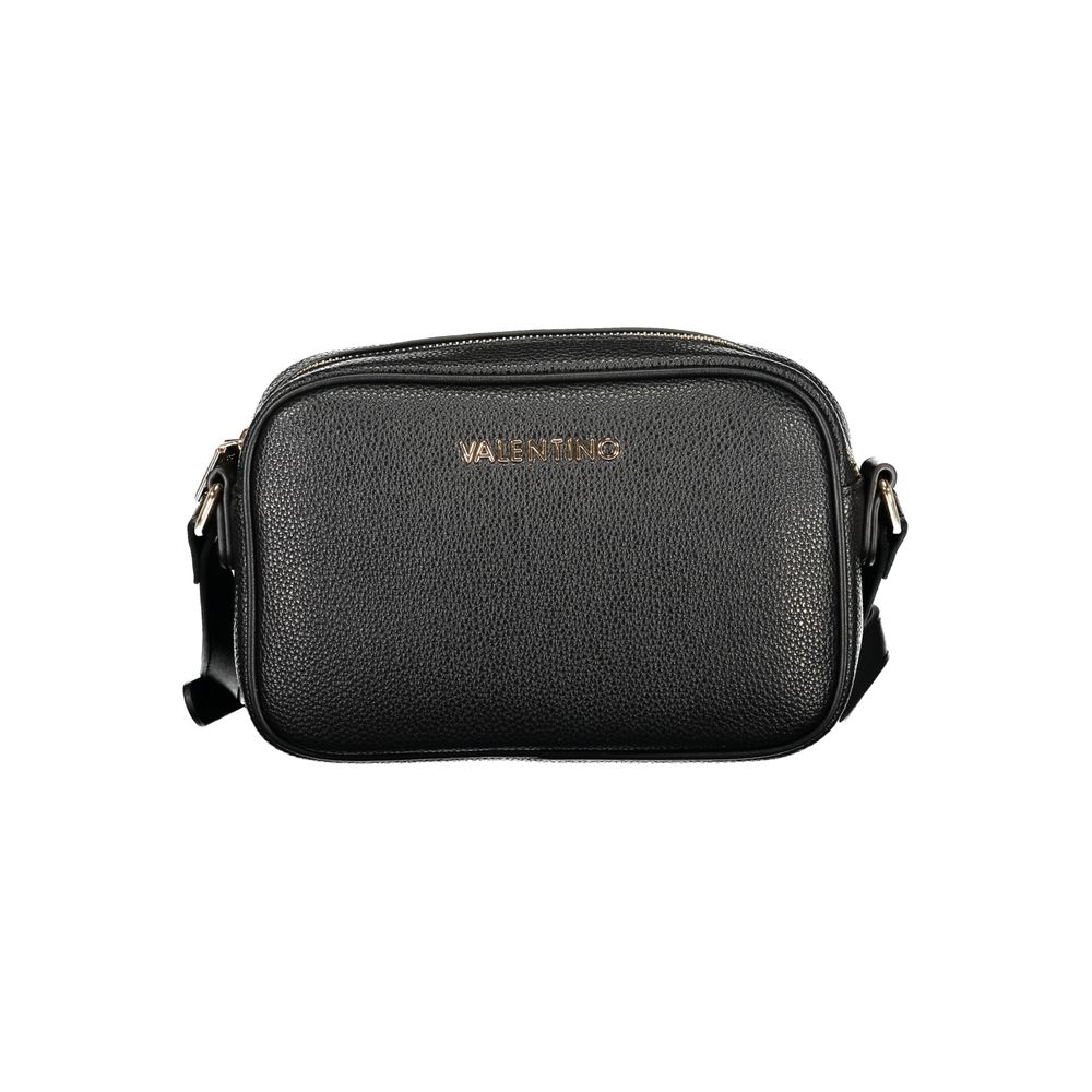 Mario Valentino Nero polyurethane women's bag with sleek design and silver hardware, featuring a top handle and adjustable shoulder strap.