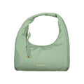 Mario Valentino Verde polyurethane women's bag with sleek design and silver-tone hardware, featuring a top handle and adjustable strap.