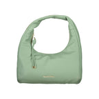 Mario Valentino Verde polyurethane women's bag with sleek design and silver-tone hardware, featuring a top handle and adjustable strap.