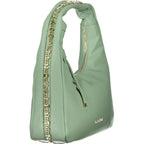 Mario Valentino Verde polyurethane women's bag with sleek design and top handle, featuring a vibrant green color.