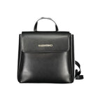 Mario Valentino black polyurethane women's backpack with adjustable straps and gold-tone hardware, stylish and functional accessory.