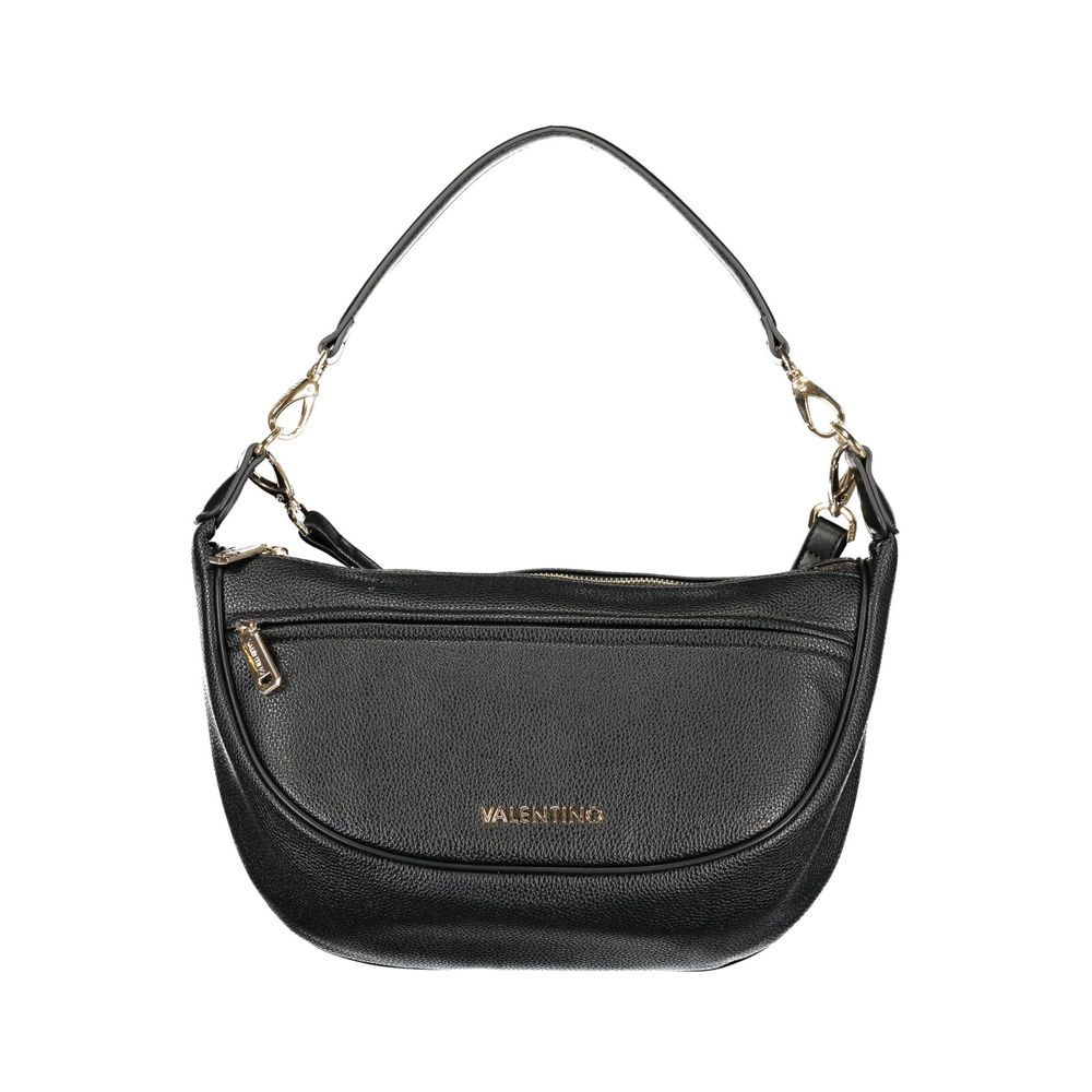 Mario Valentino Nero polyurethane women's bag with sleek design and silver hardware, featuring a top handle and spacious interior.