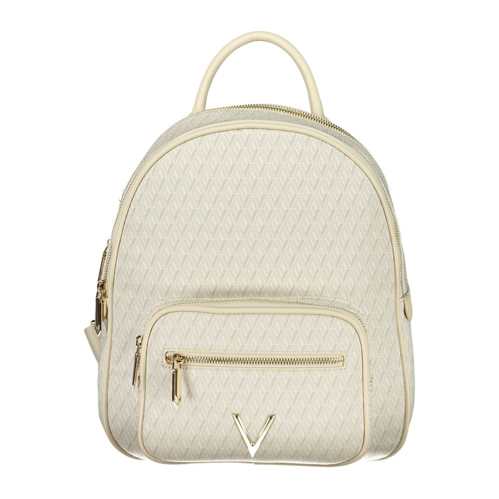 Mario Valentino beige polyurethane women's backpack with adjustable straps, featuring a stylish and functional design.