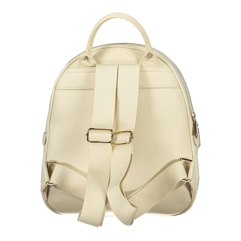 Mario Valentino beige polyurethane women's backpack with adjustable straps, featuring a sleek and stylish design.