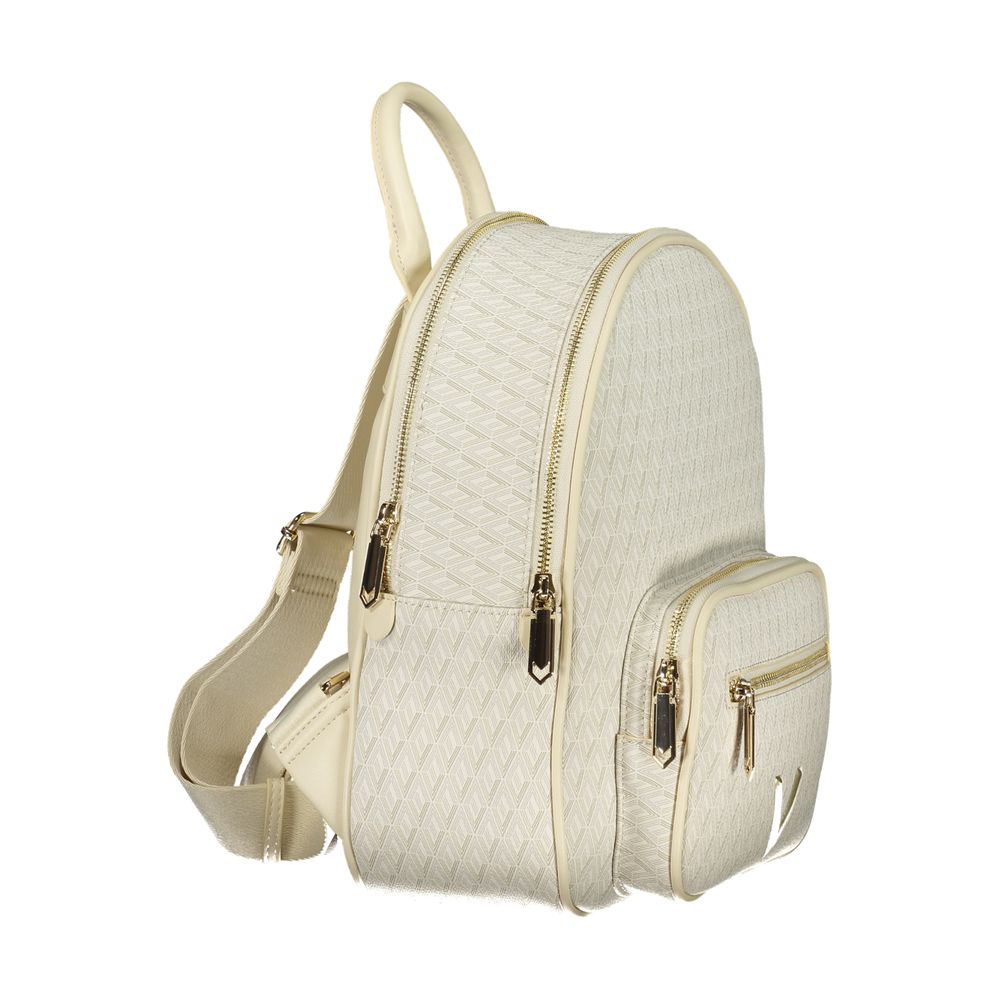 Mario Valentino beige polyurethane women's backpack with adjustable straps, showcasing a stylish and functional accessory.