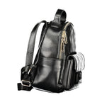 Black Mario Valentino women's polyurethane backpack with adjustable straps and gold-tone hardware, stylish and functional.
