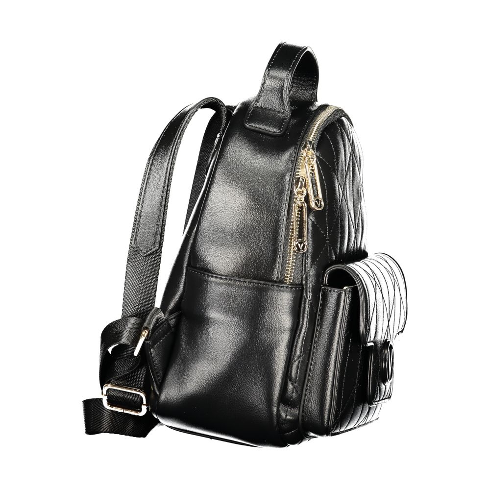 Black Mario Valentino women's polyurethane backpack with adjustable straps and gold-tone hardware, stylish and functional.