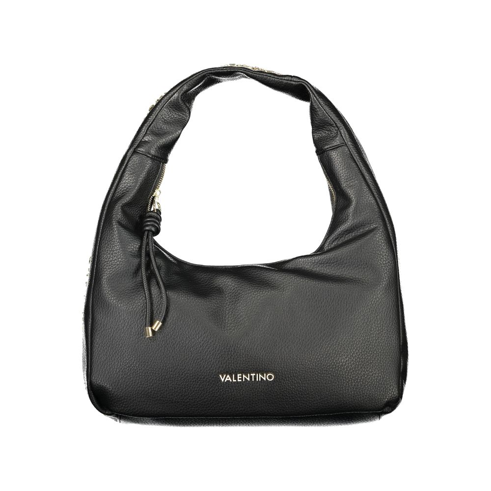 Mario Valentino black polyurethane women's bag with sleek design and gold-tone hardware, stylish accessory for everyday use.