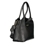 Mario Valentino Nero polyurethane women's bag with sleek design and silver-tone hardware, featuring a top handle and adjustable strap.