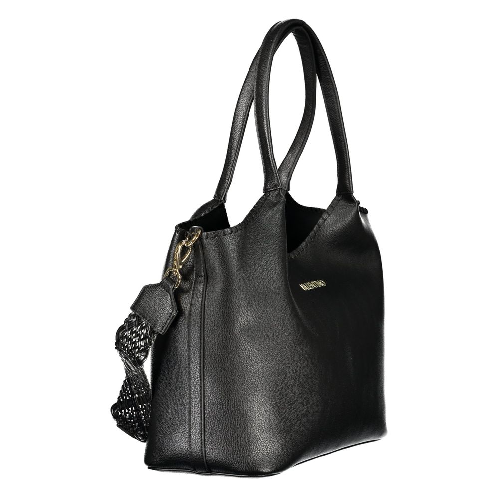 Mario Valentino Nero polyurethane women's bag with sleek design and silver-tone hardware, featuring a top handle and adjustable strap.