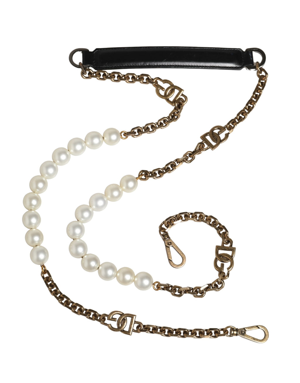 Dolce & Gabbana Black Leather Gold Chain Bag Accessory Shoulder Strap - Eljoys Fashion 