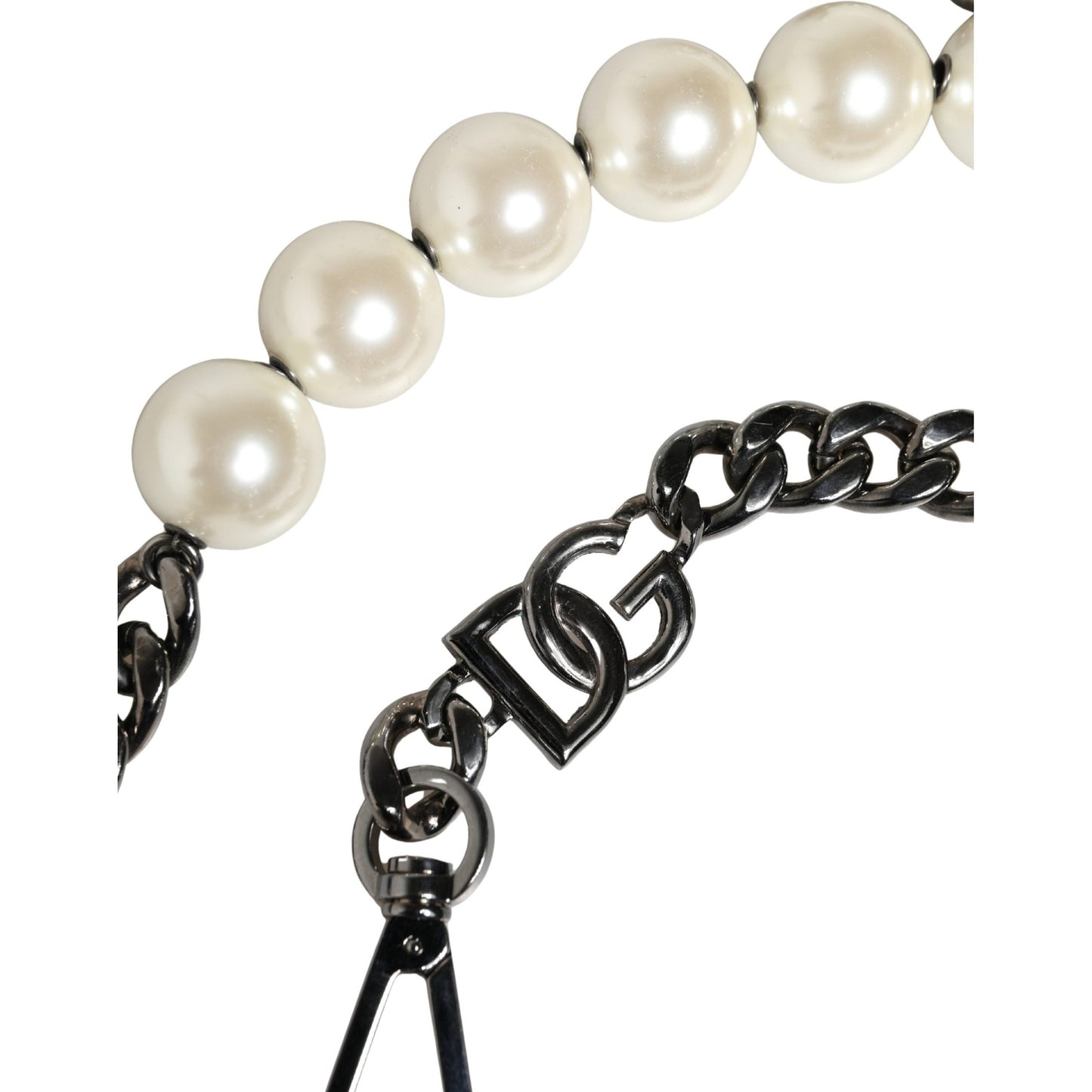 Dolce & Gabbana White Leather Silver Chain Bag Accessory Shoulder Strap Dolce & Gabbana