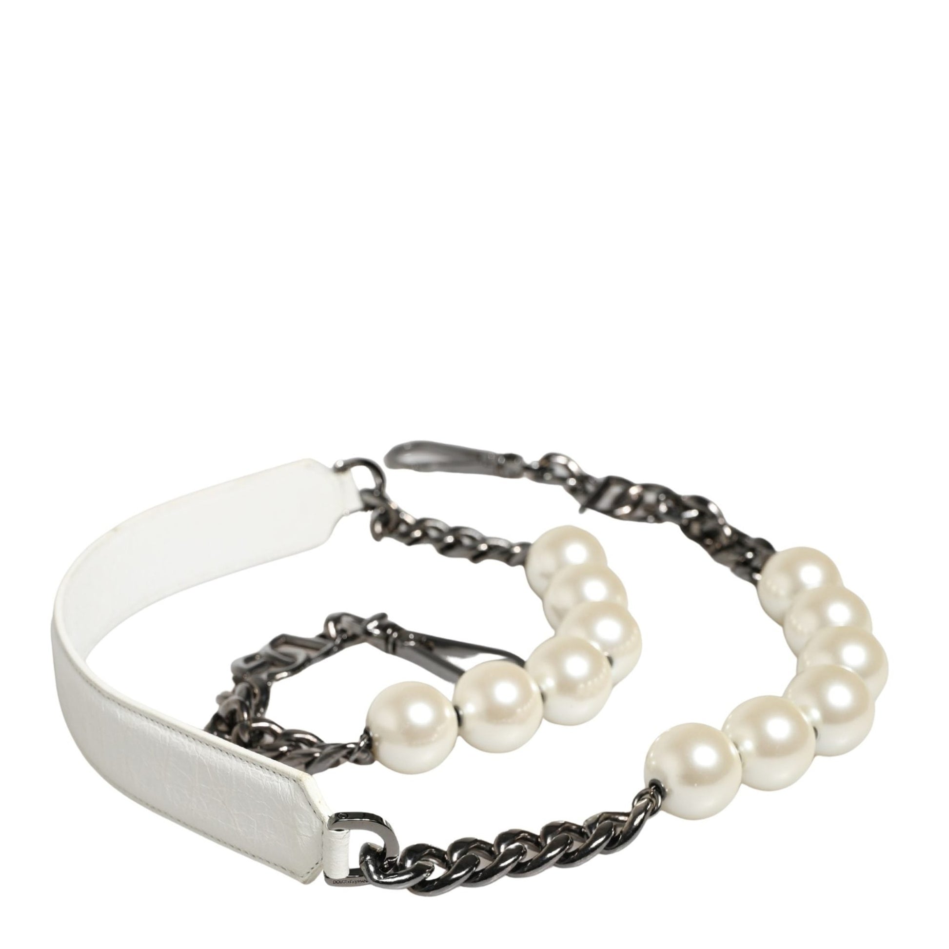 Dolce & Gabbana White Leather Silver Chain Bag Accessory Shoulder Strap Dolce & Gabbana
