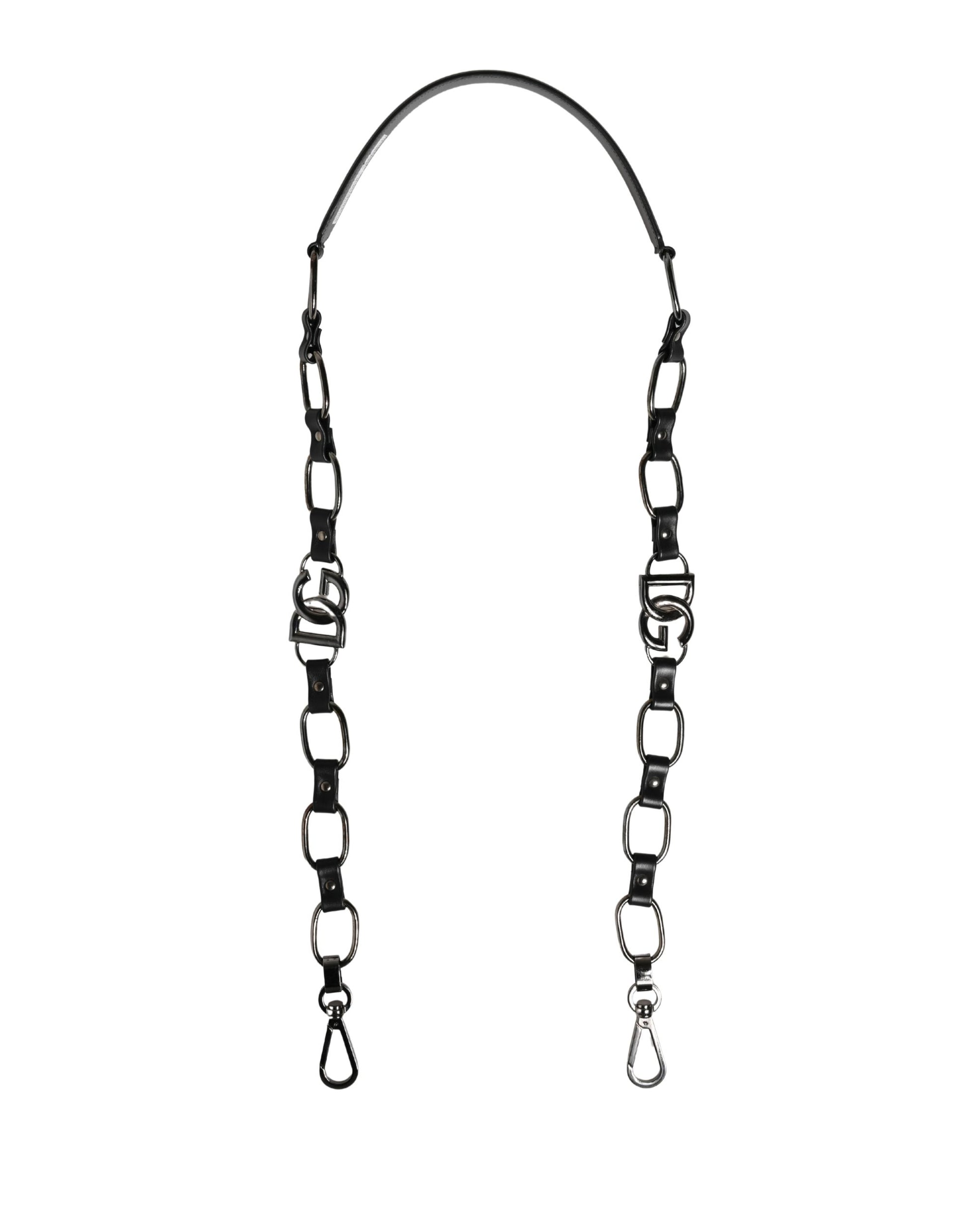 Dolce & Gabbana Black Leather Silver Chain Bag Accessory Shoulder Strap Dolce & Gabbana