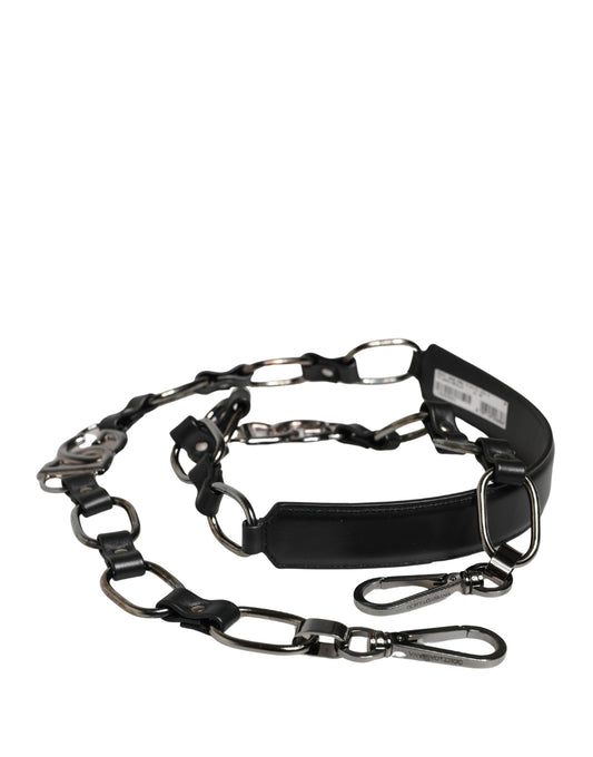 Dolce & Gabbana Black Leather Silver Chain Bag Accessory Shoulder Strap Dolce & Gabbana