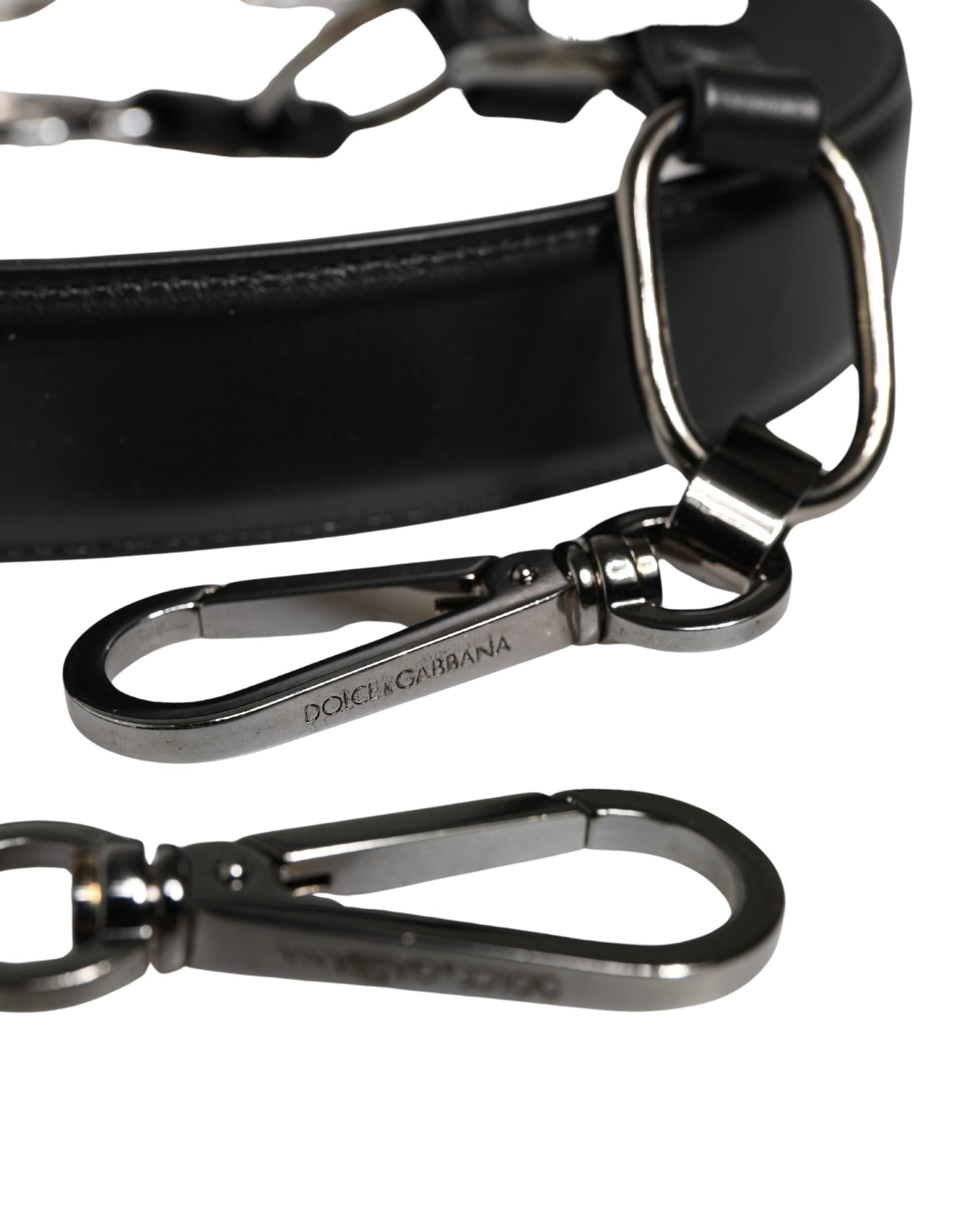 Dolce & Gabbana Black Leather Silver Chain Bag Accessory Shoulder Strap Dolce & Gabbana