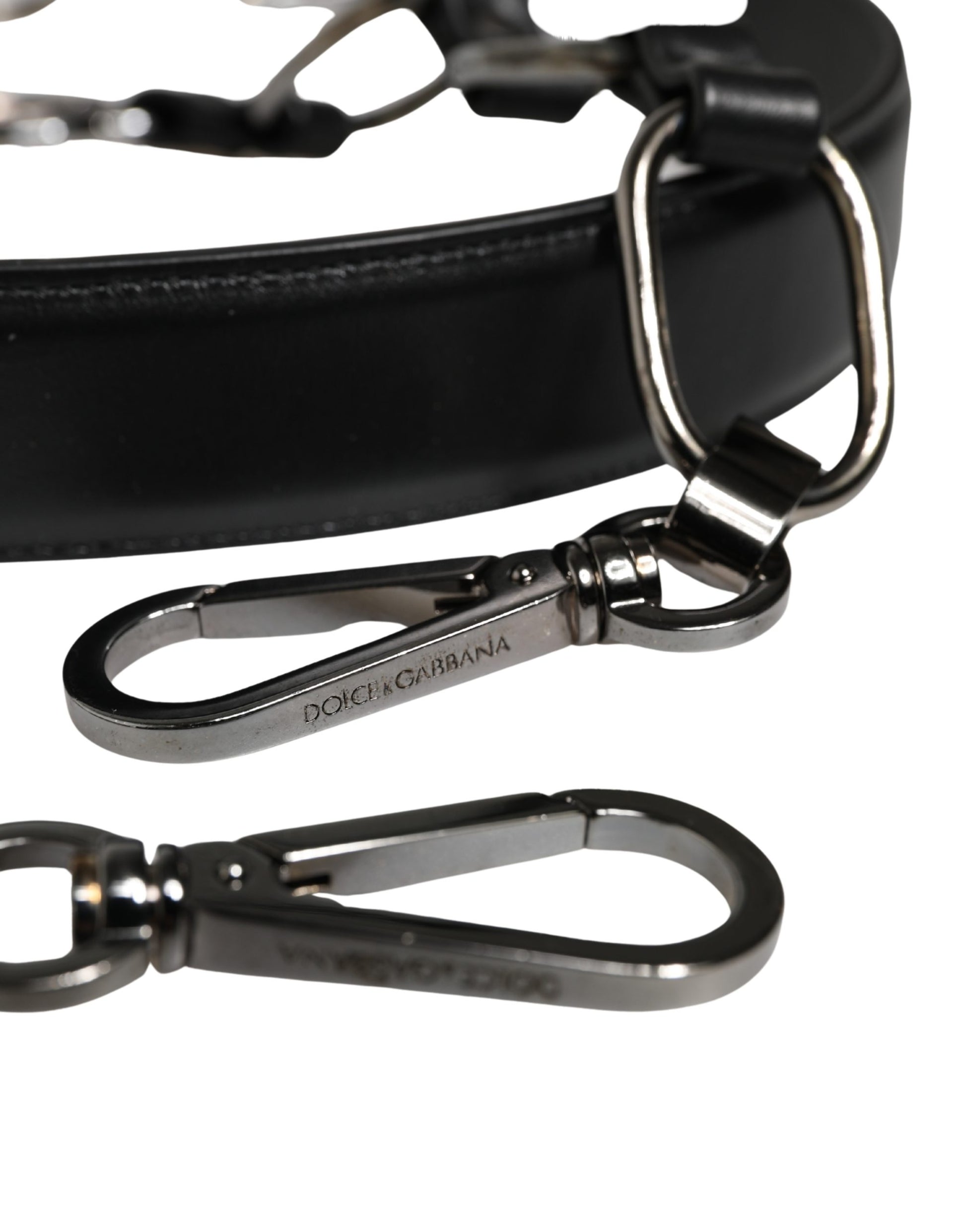 Dolce & Gabbana Black Leather Silver Chain Bag Accessory Shoulder Strap Dolce & Gabbana