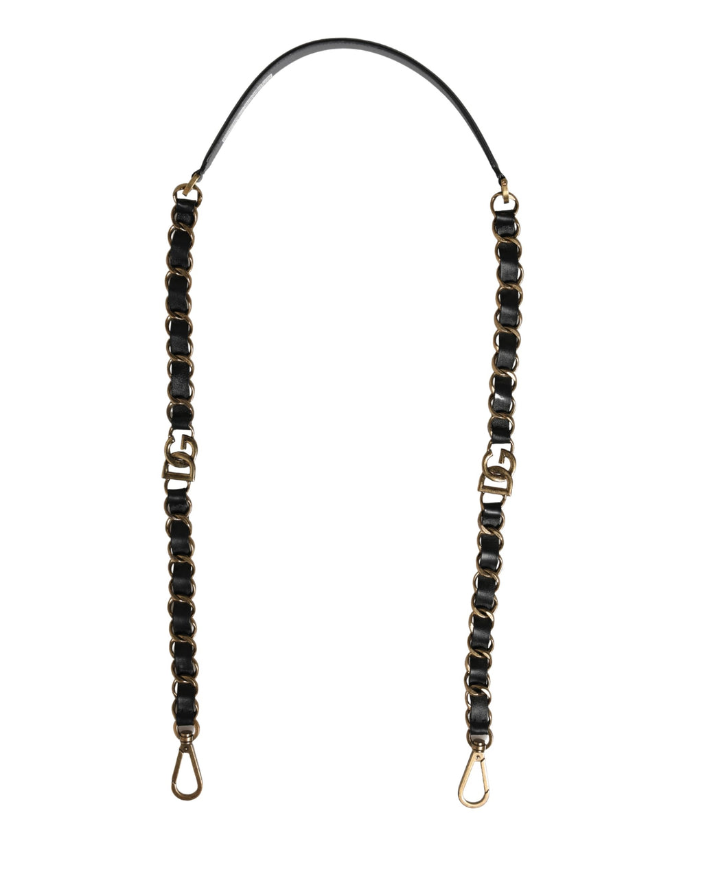 Dolce & Gabbana Black Leather Gold Chain Bag Accessory Shoulder Strap - Eljoys Fashion 