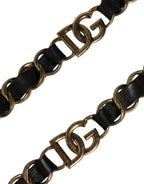 Dolce & Gabbana Black Leather Gold Chain Bag Accessory Shoulder Strap - Eljoys Fashion 