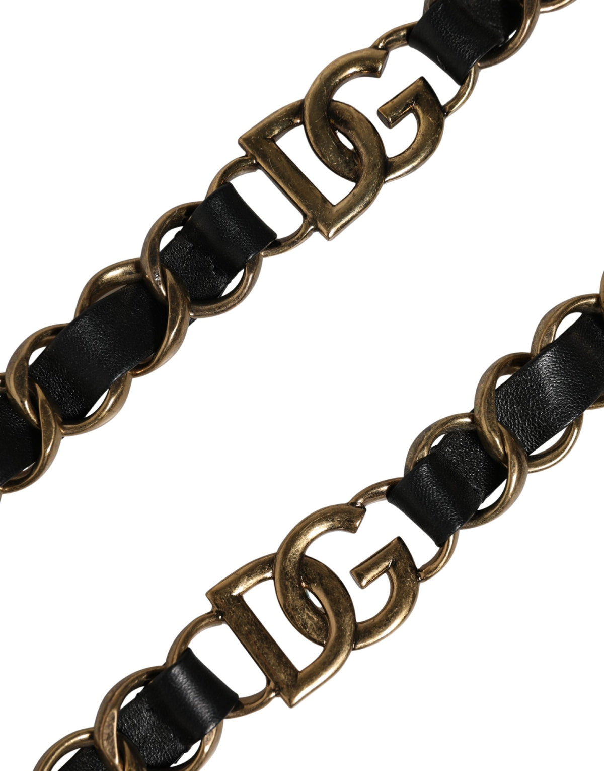 Dolce & Gabbana Black Leather Gold Chain Bag Accessory Shoulder Strap - Eljoys Fashion 