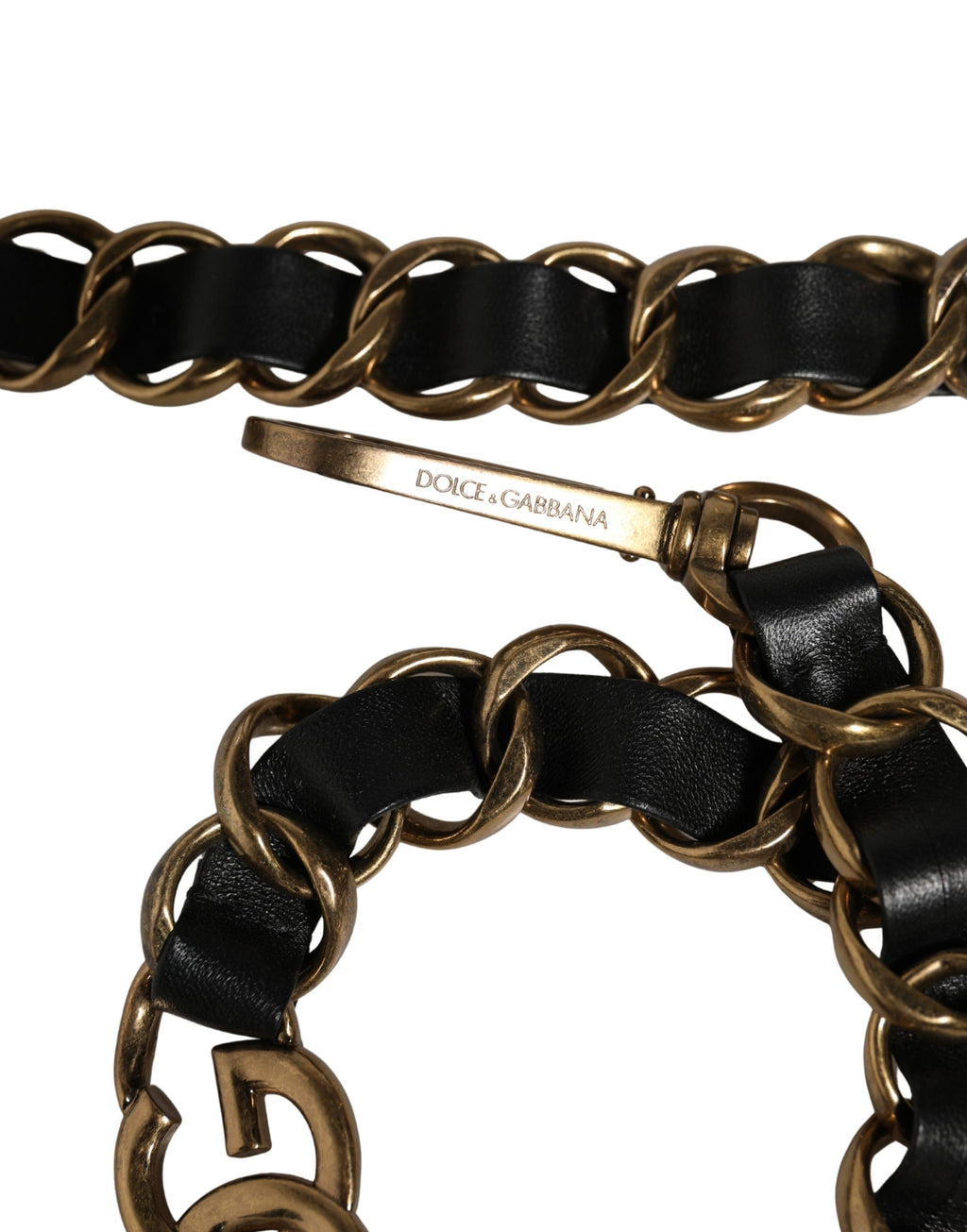 Dolce & Gabbana Black Leather Gold Chain Bag Accessory Shoulder Strap - Eljoys Fashion 