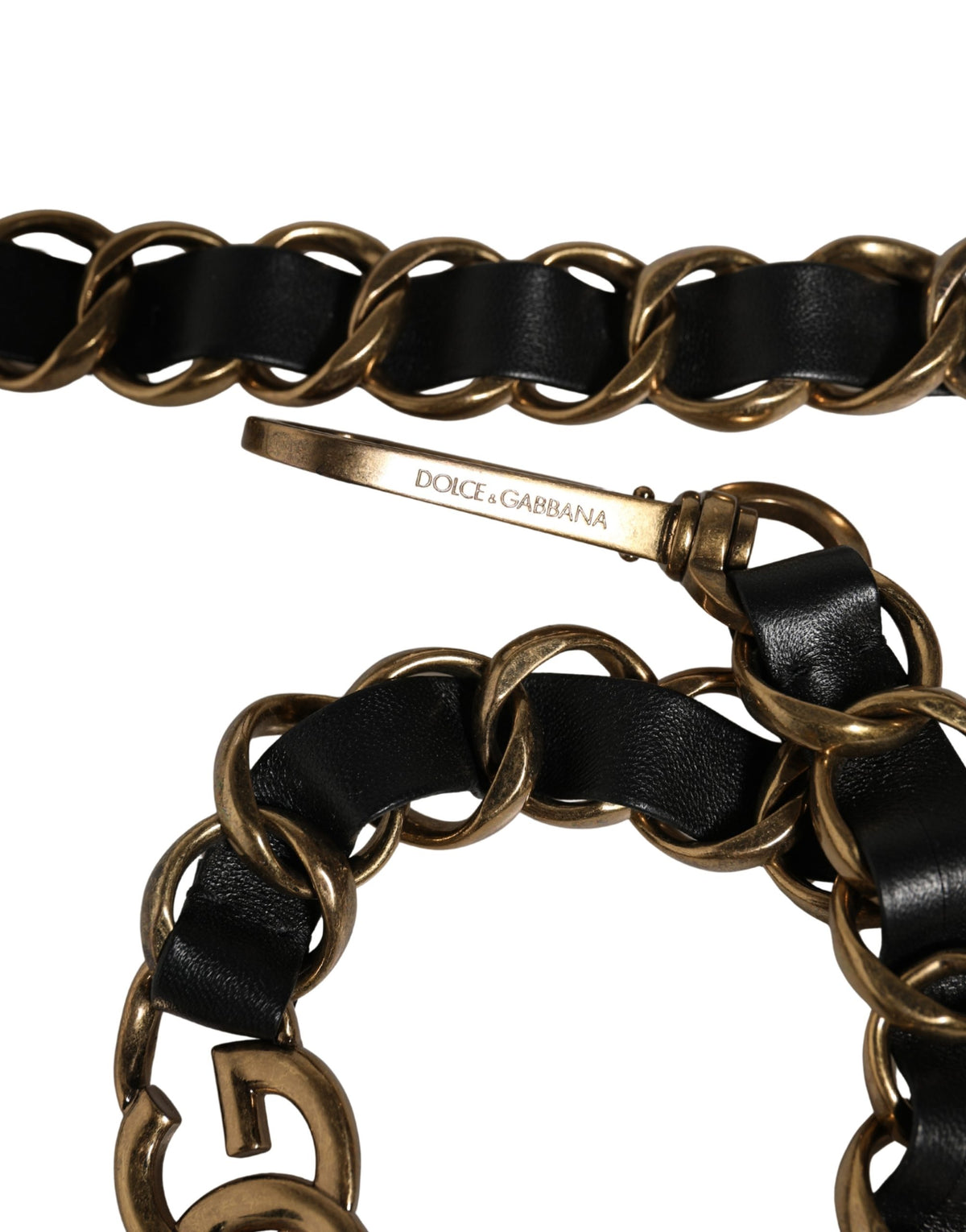 Dolce & Gabbana Black Leather Gold Chain Bag Accessory Shoulder Strap - Eljoys Fashion 