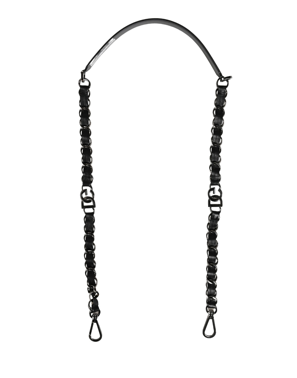 Dolce & Gabbana Black Leather Silver Chain Bag Accessory Shoulder Strap - Eljoys Fashion 