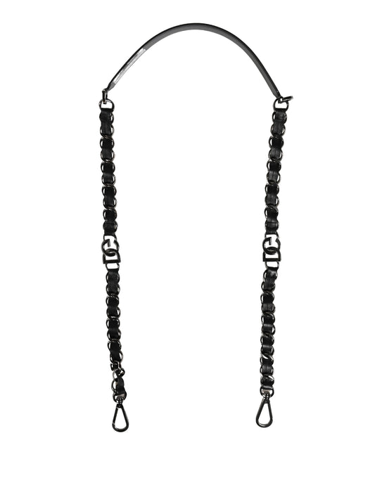 Dolce & Gabbana Black Leather Silver Chain Bag Accessory Shoulder Strap Dolce & Gabbana