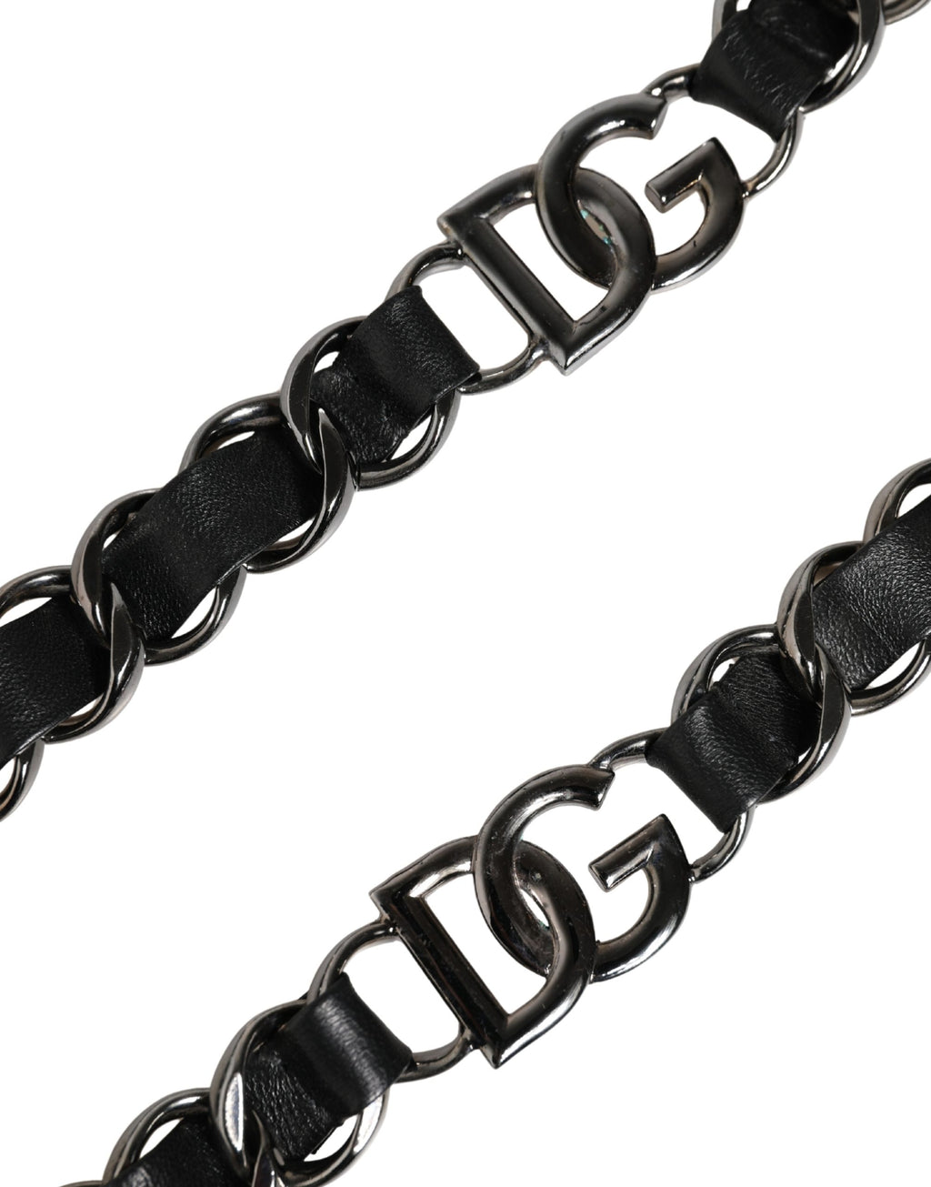 Dolce & Gabbana Black Leather Silver Chain Bag Accessory Shoulder Strap - Eljoys Fashion 