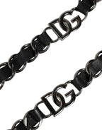 Dolce & Gabbana Black Leather Silver Chain Bag Accessory Shoulder Strap - Eljoys Fashion 