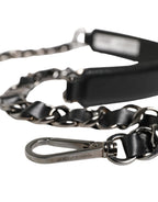 Dolce & Gabbana Black Leather Silver Chain Bag Accessory Shoulder Strap - Eljoys Fashion 
