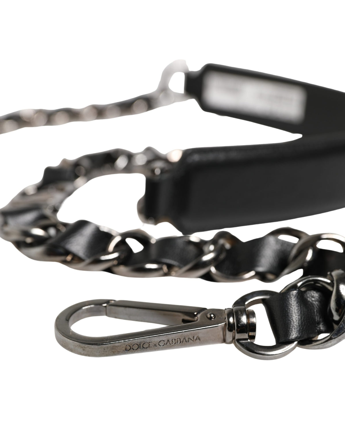 Dolce & Gabbana Black Leather Silver Chain Bag Accessory Shoulder Strap - Eljoys Fashion 