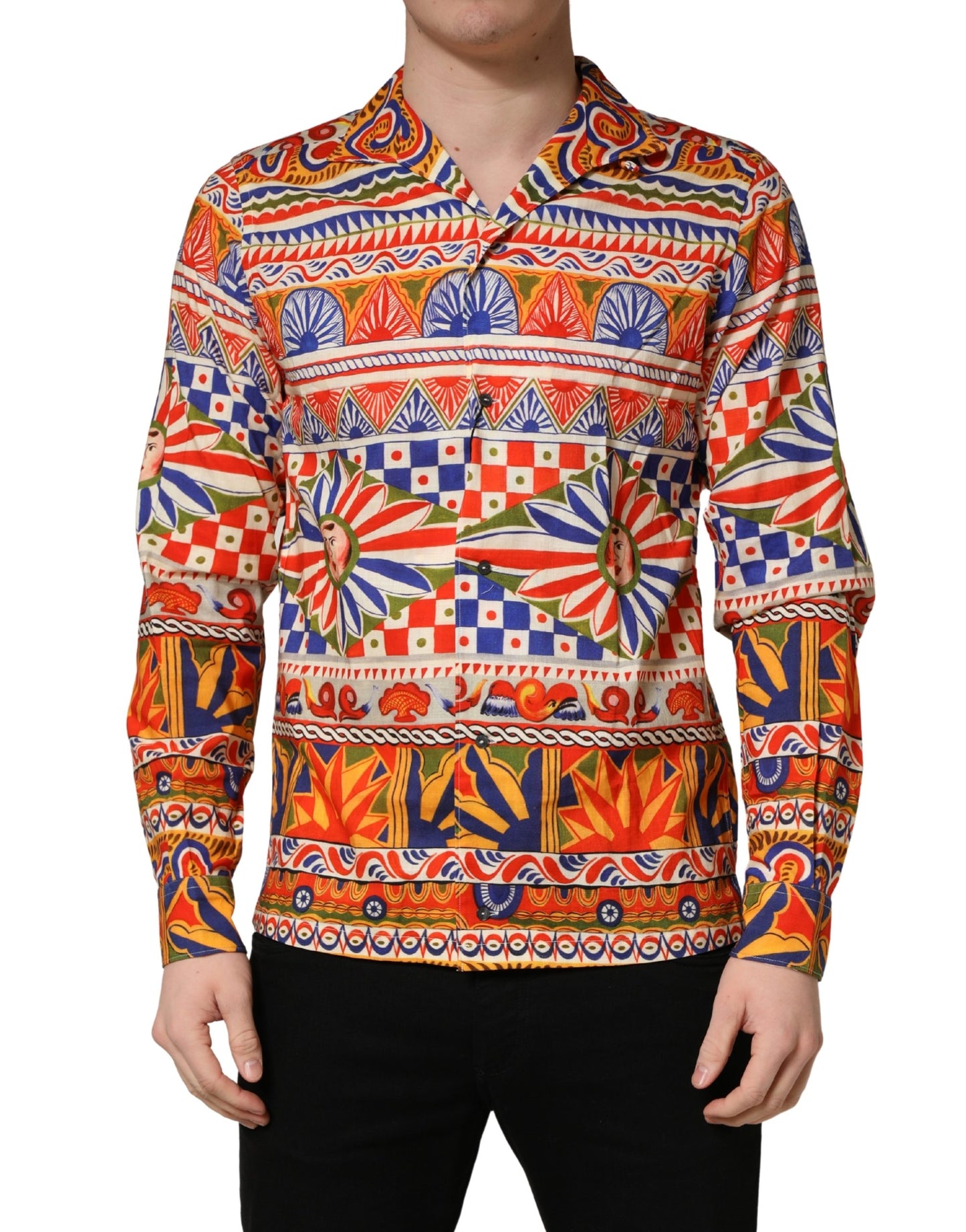 Dolce & Gabbana Multicolor Sicilian Carretto Twill Cotton Men Shirt Dolce & Gabbana