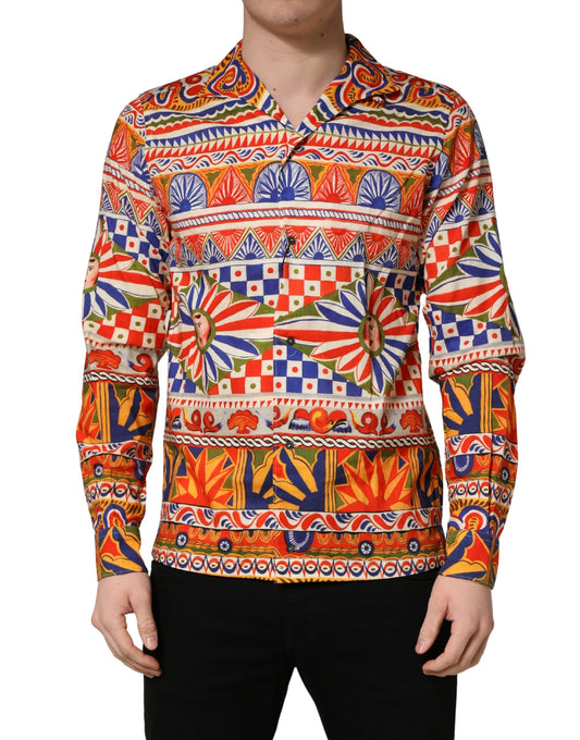 Dolce & Gabbana Multicolor Sicilian Carretto Twill Cotton Men Shirt Dolce & Gabbana