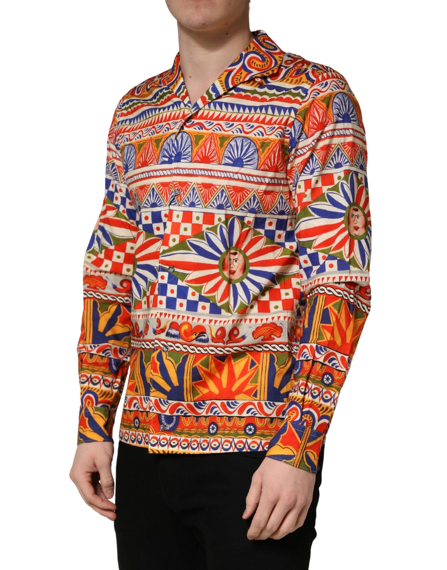 Dolce & Gabbana Multicolor Sicilian Carretto Twill Cotton Men Shirt Dolce & Gabbana