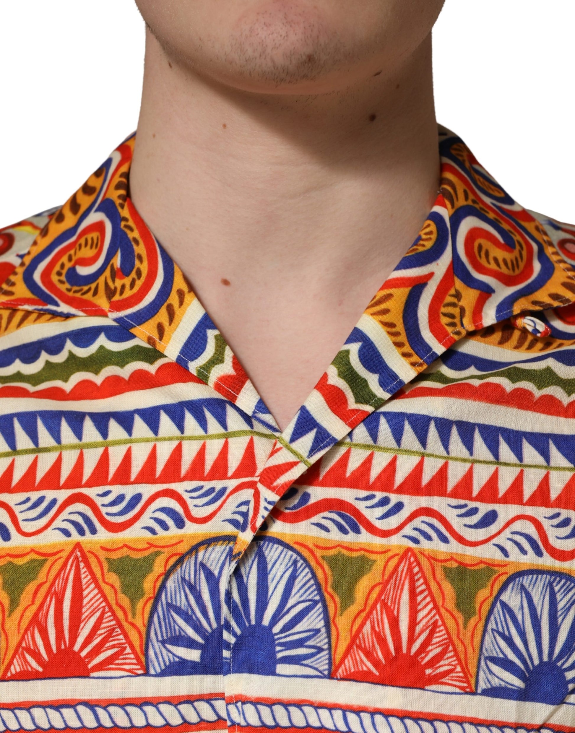 Dolce & Gabbana Multicolor Sicilian Carretto Twill Cotton Men Shirt Dolce & Gabbana