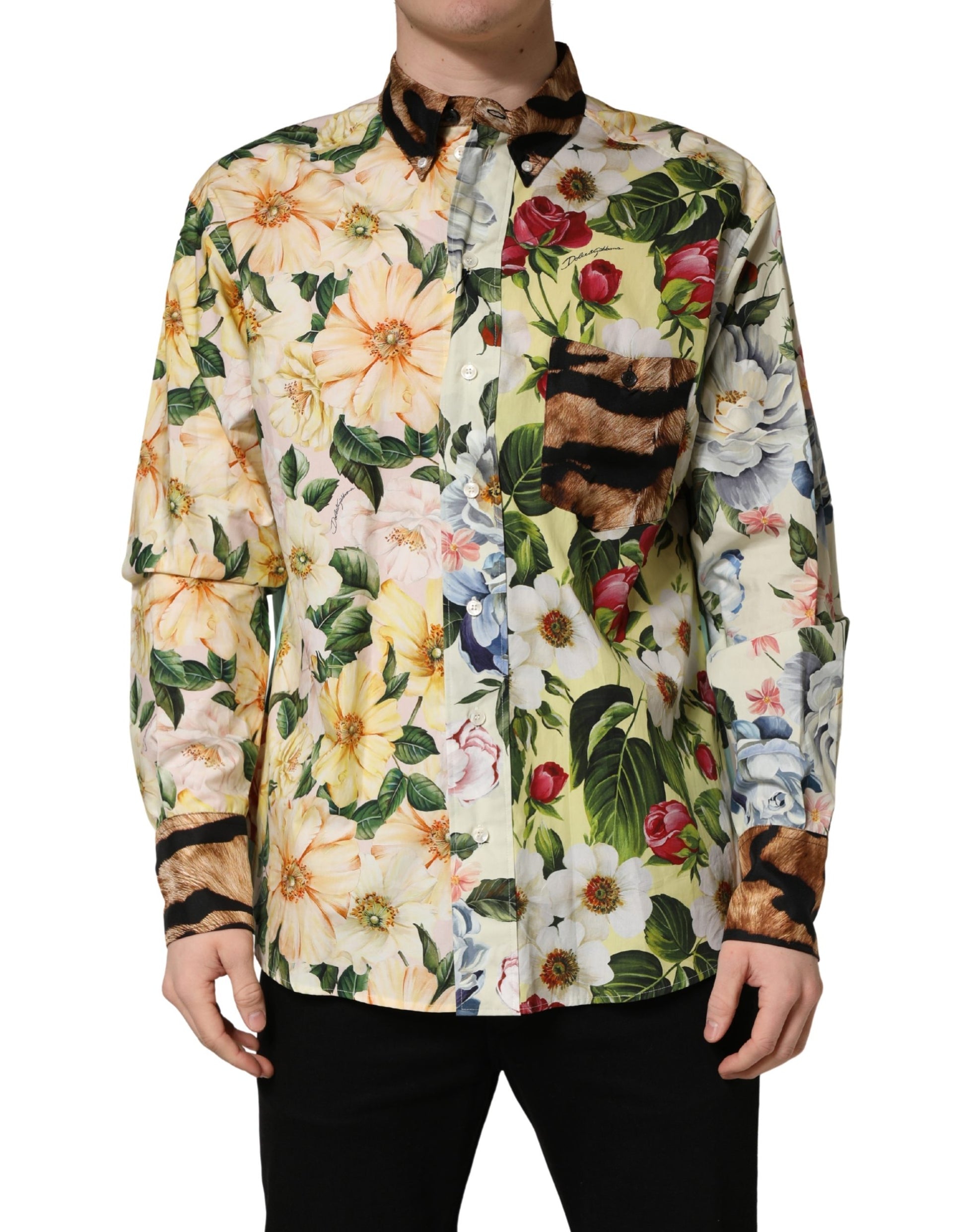 Dolce & Gabbana Multicolor Floral Animal Print Collared Shirt Dolce & Gabbana