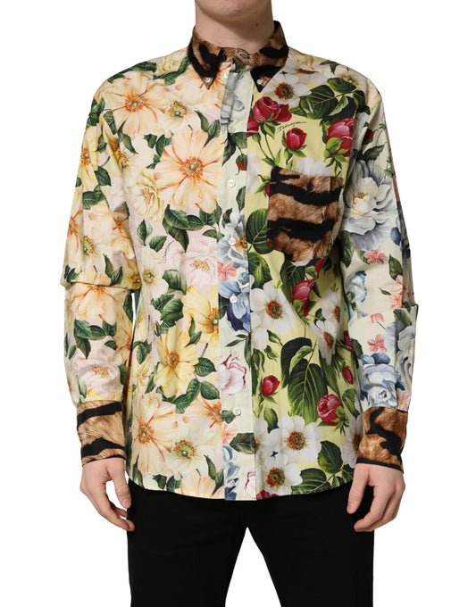 Dolce & Gabbana Multicolor Floral Animal Print Collared Shirt Dolce & Gabbana