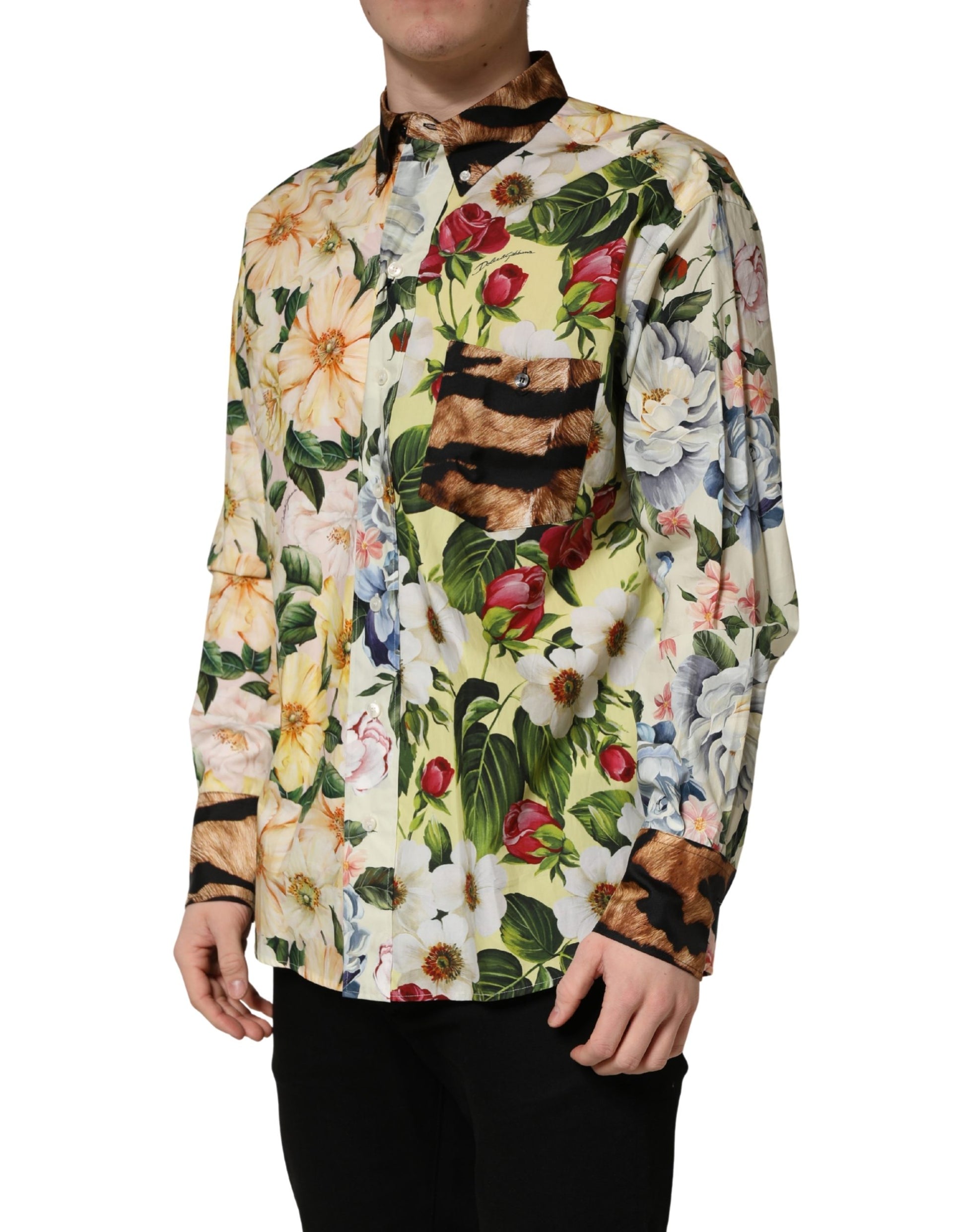 Dolce & Gabbana Multicolor Floral Animal Print Collared Shirt Dolce & Gabbana