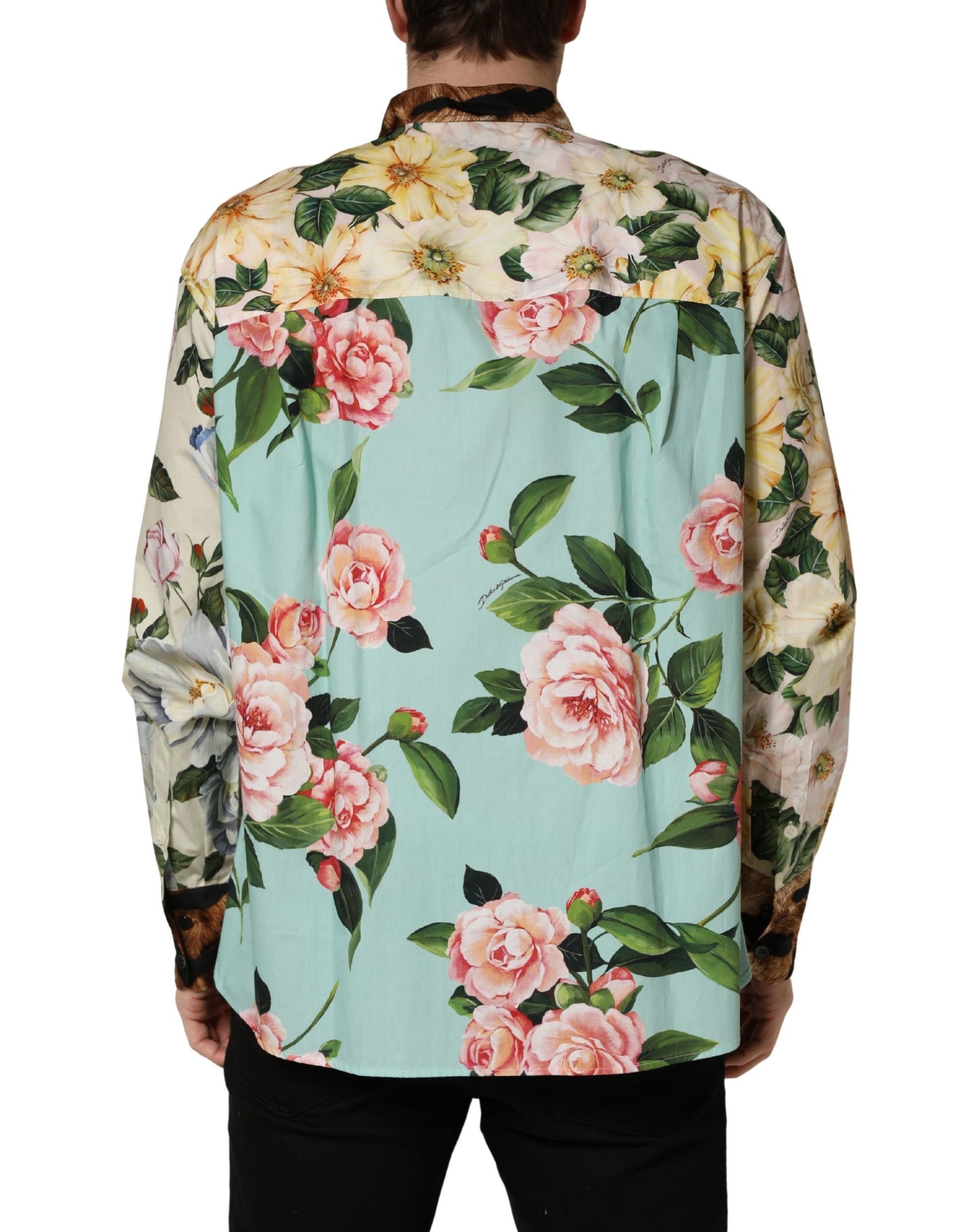 Dolce & Gabbana Multicolor Floral Animal Print Collared Shirt Dolce & Gabbana