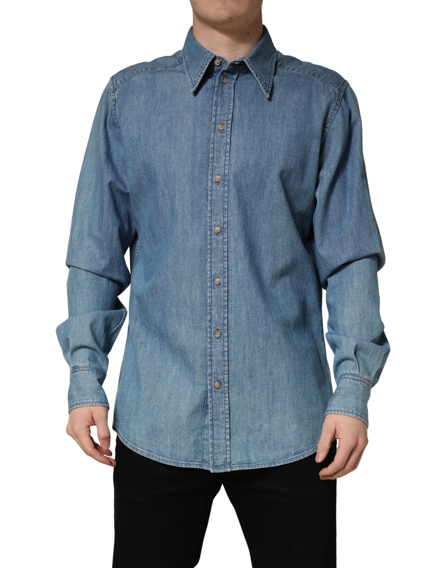 Dolce & Gabbana Blue Cotton Stretch Casual Denim Slim Shirt Dolce & Gabbana