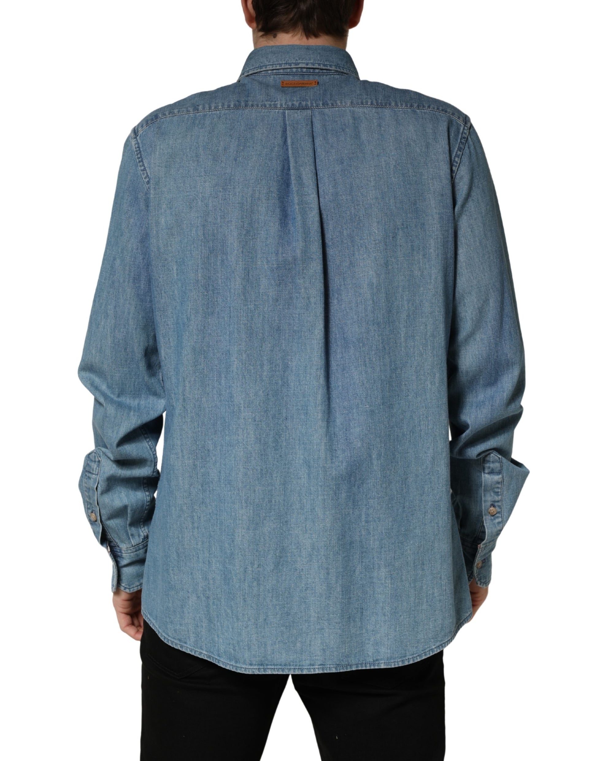 Dolce & Gabbana Blue Cotton Stretch Casual Denim Slim Shirt Dolce & Gabbana
