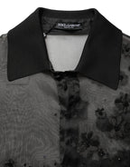 Dolce & Gabbana Black Floral Applique Sheer Short Sleeve Shirt - Eljoys Fashion 