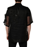 Dolce & Gabbana Black Floral Applique Sheer Short Sleeve Shirt - Eljoys Fashion 