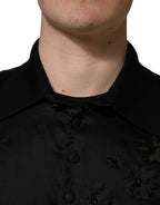 Dolce & Gabbana Black Floral Applique Sheer Short Sleeve Shirt - Eljoys Fashion 