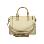 Beige Mario Valentino women's polyurethane bag with structured design and top handles, stylish accessory for everyday use.