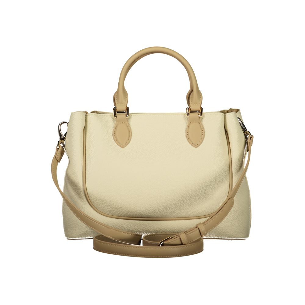 Beige Mario Valentino women's polyurethane bag with structured design and top handles, stylish accessory for everyday use.