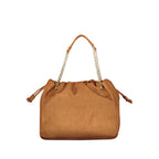 Mario Valentino brown polyurethane women's bag with sleek design and top handle, featuring a subtle logo detail.